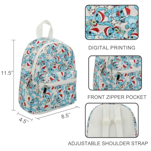 Bioworld Disney Stitch Santa Stitch All-Over Print White Faux Leather 10.6" Mini Backpack4