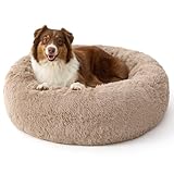 Bedsure Calming Dog Beds Large Sized Dog - 36in Donut Washable Large Pet Bed,Anti-Slip ＆Removable Cover,420GSM Round Anti-Anxiety Fluffy Plush Faux Fur Bed, Fits up to 80 lbs Pets,Plus Version