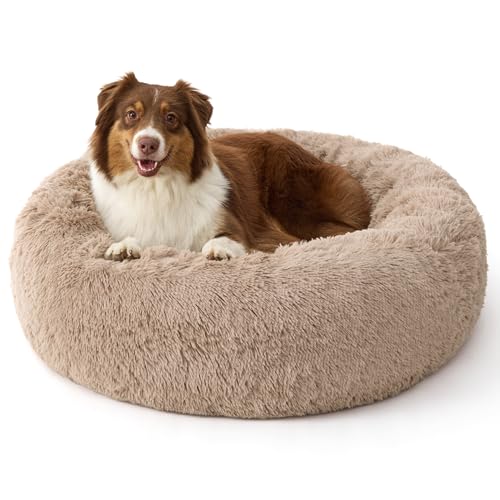 Bedsure SupportMax Calming Donut Dog Bed (Large, Camel)