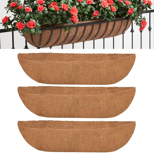 Crywag 3 PCS 30-Inch Coco Liners for Planters, Natural Material Coconut Planter Liners, Ideal for Gardens, Balconies, Terraces, Porches, Lawns, and Window Boxes