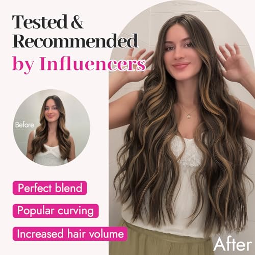 Image of Wavy Clip in Hair Extensions 24 inch Balayage Dark Brown to Chestnut | 4 Pieces Clip in Extensions,Fiber Double Weft Hairpieces,Natural Volume, Highlight Wave Long Synthetic Hairpieces for Women