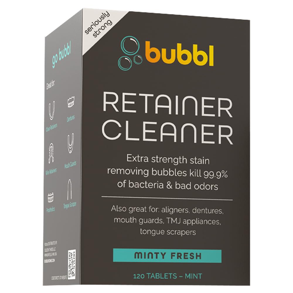 Bubbl 120 pastillas limpiador para Invisalign Wire Retainer Cleaner Night Guard Cleaner y más, elimina olores y manchas para tazas o limpiador ultrasónico, 4 meses de stock