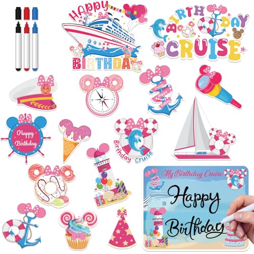 Decoraciones magnéticas para puerta de cumpleaños con ratón rosa