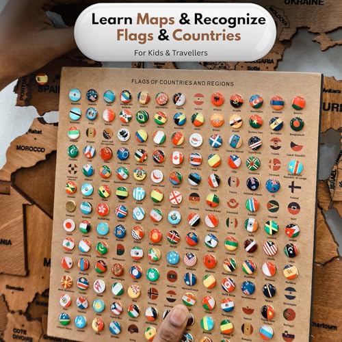 Image of Woodsify Country Flag Push Pins for 3D Wooden World Map Wall Decor - Handmade Travel Accessory with 280 Epoxy Pins - Gift for Travellers (Compatible with Woodsify 3D wooden world Maps)