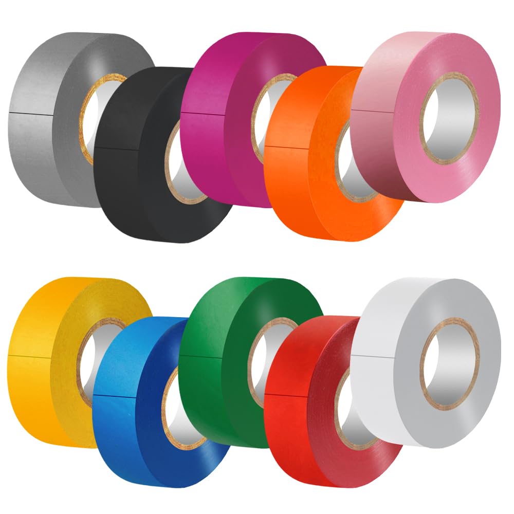Electrical Tape Matte Rainbow 10 Colors Pack 3/4-Inch by 60 Feet, Waterproof,Strong Adhesive, Durable, Easy-Wrap 3/4-Inch by 60 Feet Rainbow colors 10