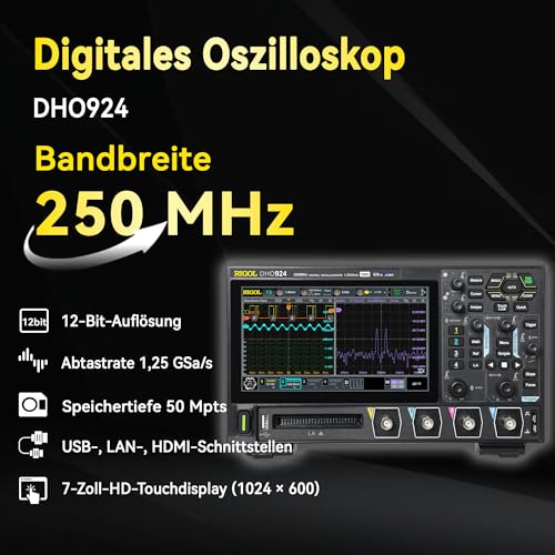 Rigol DHO924 Tragbares digitales Oszilloskop mit 250MHz Bandbreite