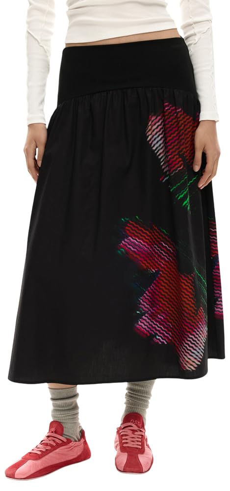 Desigual Women's Black Midi Skirts, M, Fal Cane Midi Skirt