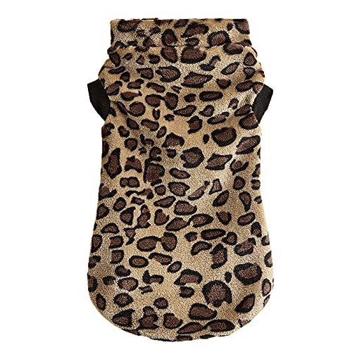 Jenpech Fashion Pet Leopard Print Sweaters - Hairless Cat Plush Sweaters Keep Warm Pet Clothes - Pullover Kitten Coat With Zipper - Halloween Cats & Small Dogs Vest Apparel Khaki M #TOP7