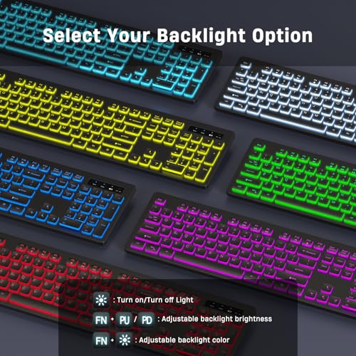 Image of KOPJIPPOM Backlit Wireless Keyboard, 2.4G Silent Wireless Light Up Keyboard, Full Size Computer Keyboards with 7 Colored Backlits, Rechargeable Keyboards for Windows, PC, Laptop (Black, Normative)