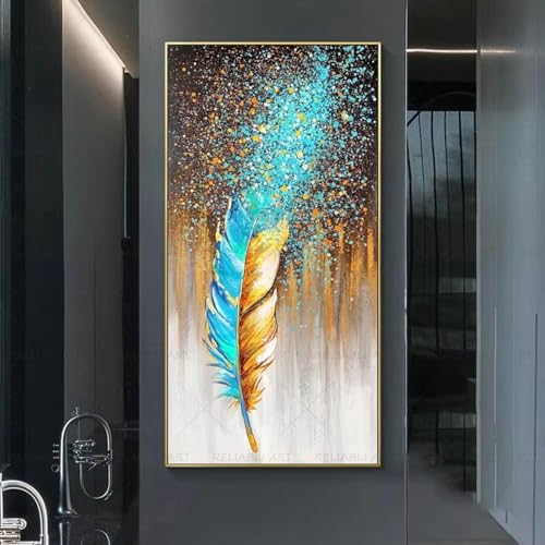 Peinture dorée sur toile abstraite moderne AEFOUU 25x45cm avec cadre