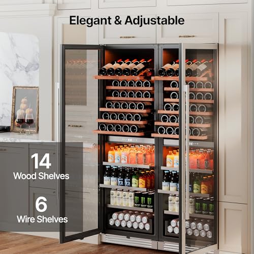 Image of Ca'Lefort 24 Inch Wine Fridge Set, 370 Can and 154 Bottle Capacity Dual Zone Wine Cooler Refrigerator, Adjustable Shelves & 3 LED Lighting Built in Wine Cooler for Home Bar Kitchen (Two 24 inch Units)