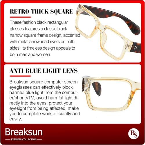 Image of Breaksun Rectangle Glasses for Men Women Square Blue Light Glasses Thick Frame Black Eyeglasses