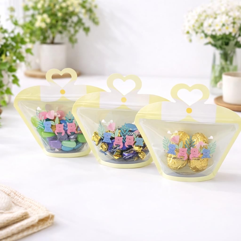 SATYAM KRAFT 25 Pcs Small Ziplock Goodie Hand Box for Gifting, Birthday Return Gifts, Party Favor, Cookie Pouches, Kids Treat, Chocolate and Dry Fruit Packing, Cute Storage Bags (Yellow)-image-5