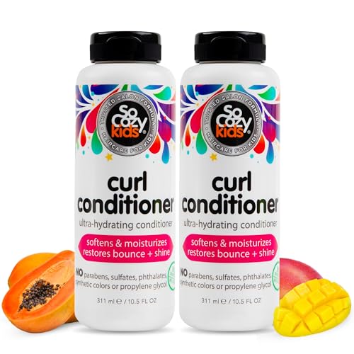 Image of SoCozy Curl Conditioner for Kids Curly Hair (10.5 Fl Oz, Pack of 2) Helps Soften Dry & Unruly Curls, Hair Conditioner & Detangler with Mango Seed Butter, Rice Protein & Papaya Extract, Paraben Free