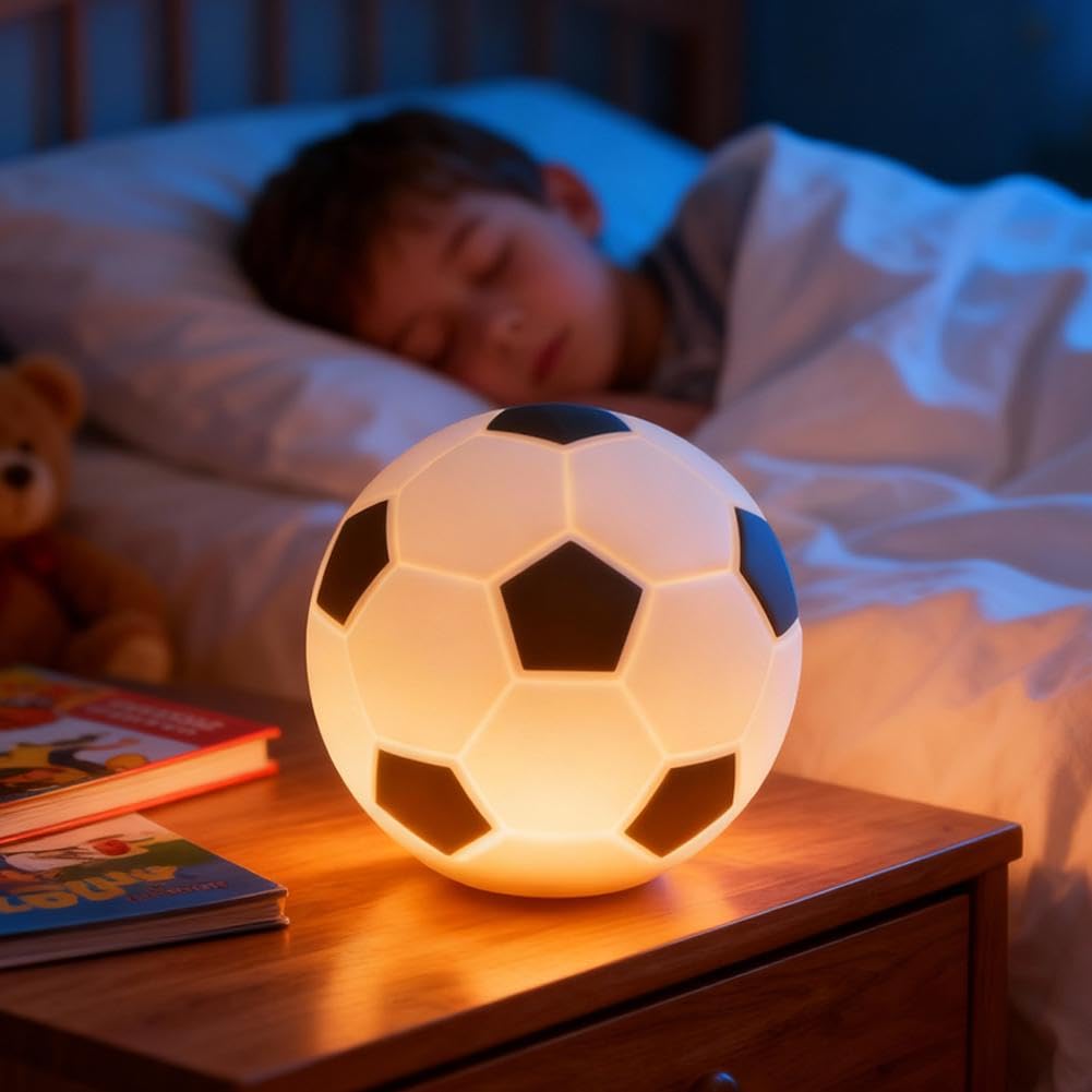 Sport Fans Night Light, Glow in The Dark Soccer Ball Silicone Nightlight, Rechargeable Ball Night Lamp 6 Colors Dimmable, Light Up Soccer Gifts Home Decor Birthday Christmas Gifts