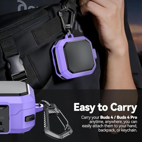 Image of Oboe Tough Case 'Compatible with' Samsung Galaxy Buds 4 & 4 Pro Case with Secure Lock Clip & Keyring (Lavender Purple) [Buds & ChargingCase NOT Included]