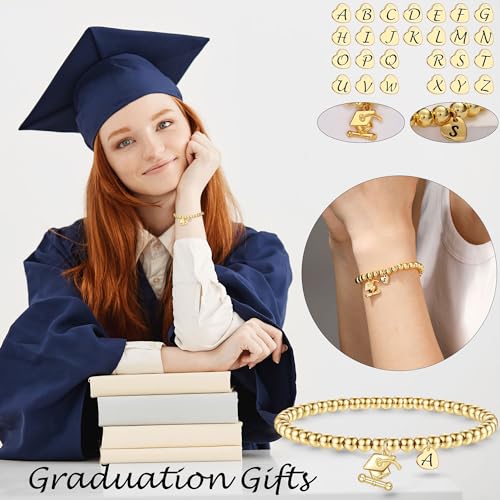 Graduation Gifts for Her 2025, 2025 Graduation Gifts High School College Graduation Gifts for Teen Girls 5th 8th Grade Masters Degree Grads Initial Bracelets for Women Letter A-Z Charm Bracelet Daughter Niece Granddaughter Girlfriend Jewelry