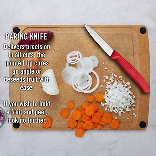 Image of Victorinox Kitchen Knife, Stainless Steel Swiss Made Vegetable Cutting and Chopping Knife, Straight Edge, 8 cm, Red