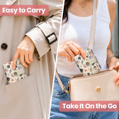 Image of Small Wallet for Women, RFID Blocking Bifold Card Holder Wallet with 10 Card Slots, Cash Compartment, Zipper Coin Pocket & ID Window, Cute Soft Vegan Leather Compact Wallet, Sea Shell