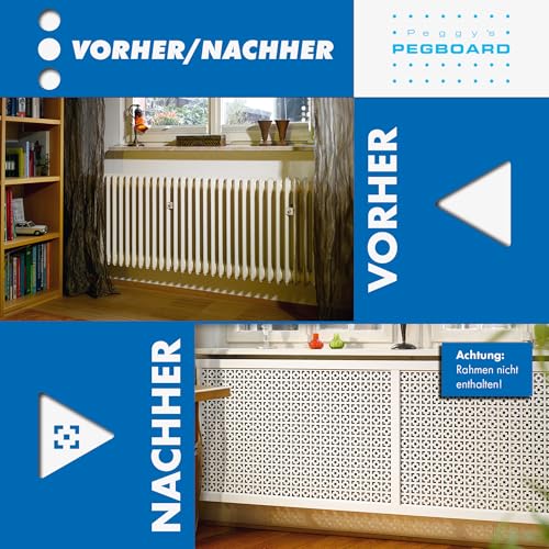 PEGBOARD Lochwand MALAGA 1 Stück 122 x 61 x 0,3 cm MDF weiß lackiert - Hergestellt in Deutschland - für Heizkörperverkleidung, Türfüllung, Paravent oder als Lüftungsgitter