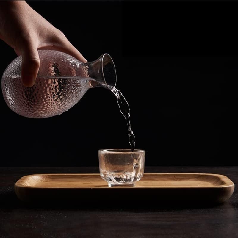 Glass Sake Set of 6 Pieces,350Ml Sake Bottle and 4 Sake Cups 1 Sake Tank,Cold/Warm/Hot Sake Carafe Home Decor Crafts (B)