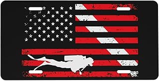 Vintage American Diver Down Flag Car Front Fake License Plate Decoration Vanity Label 6x12 Inch Front and Rear Custom License Plate, Black