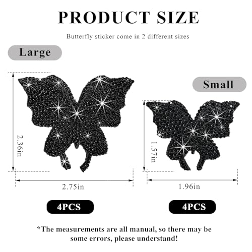 Image of Wevdn 8 PCS Butterfly Crystal Car Stickers, Shiny Rhinestone Waterproof Butterfly Car Sticker Decal, Self Adhesive Glitter Decoration Stickers for Car Bumper Window Laptops Luggage (Black)