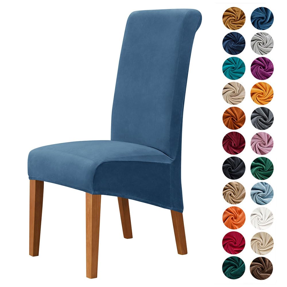 Highdi Dining Chair Covers for Wedding Banquet Party Decoration, Solid Color Velvet Stretch High Back Chair Slipcovers Washable Chair Protector Elastic Seat Covers (2 pcs,Royal blue)
