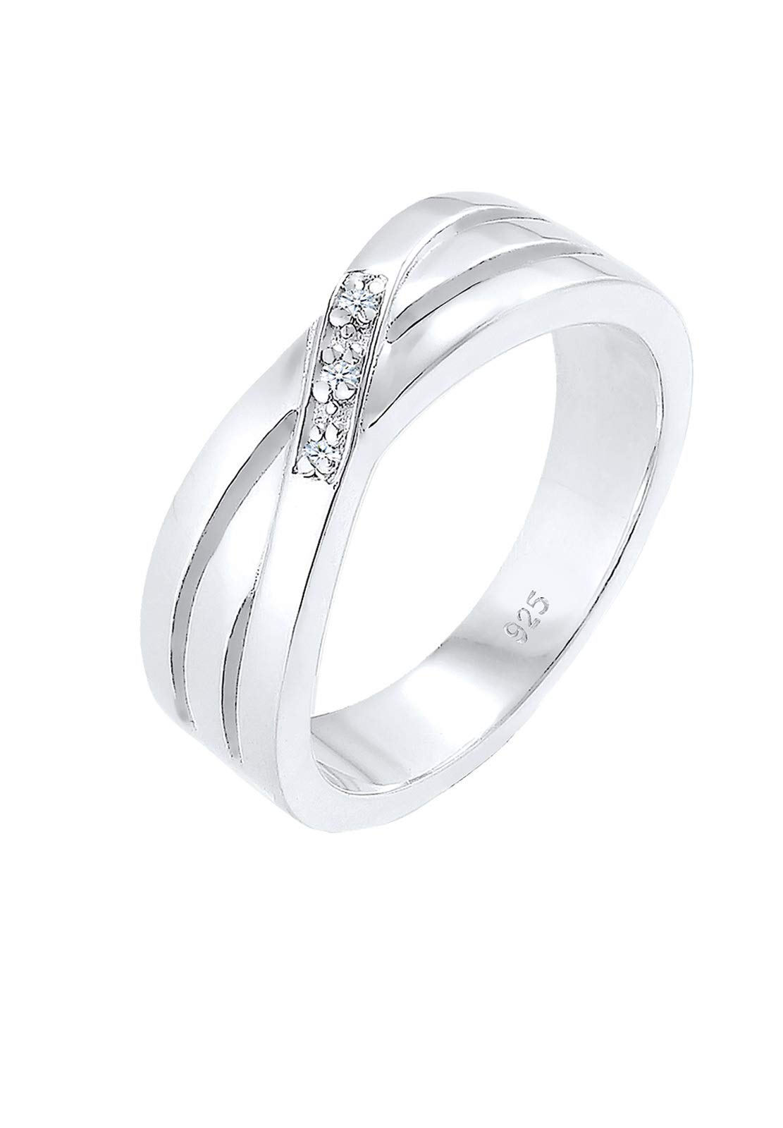 Elli DIAMONDS Ring Women Cross Over Engagement with Diamond (0.015 ct.) in 925 Sterling Silver