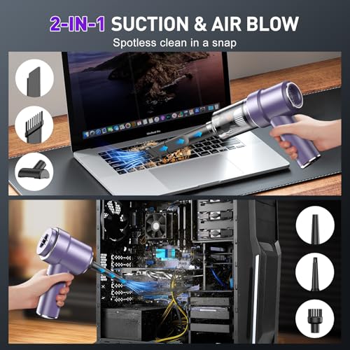 Image of KMM Handheld Car Vacuum Cleaner, 11000PA Vacuum Cleaner & Air Duster, 120W High Power Vacuum Portable Cordless, Hand Held Vacuum Rechargeable with Multi-Nozzles & LED Light for Home, Car, Office