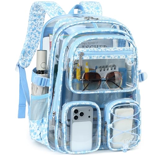Hidds Clear Backpack for Girls Women Large School Bag Heavy -duty Transparent Backpacks College See Through Bookbag for Stadium Events School Work Festival Security Cute Kids Clear Blue Back Pack