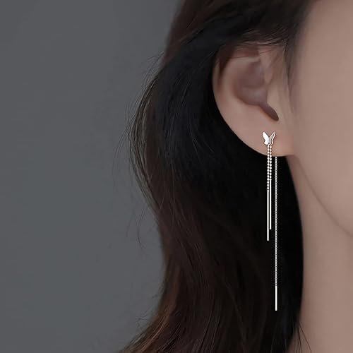 Miniatura 3 de SLUYNZ Aretes colgantes de mariposa de plata de ley 925 para mujeres, adolescentes, aretes colgantes de mariposa, aretes de enhebrador, cadena de