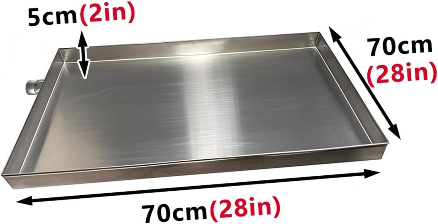 Heavy Duty Stainless Steel AC Condensate Drain Pan - 70x70cm (28x28in) Drip Pan for Air Conditioner Leak Prevention, Protect Floors from Water Damage