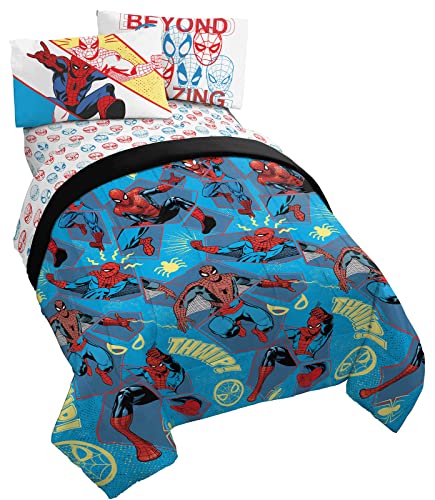Marvel Spiderman Beyond Amazing 5 Piece Full Size Bed Set - Includes Comforter & Sheet Set Bedding - Super Soft Fade Resistant Microfiber (Official Product)