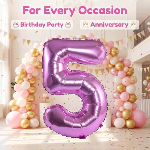 Image of YPSelected 32 Inch Large Foil Helium Number Balloon Birthday Wedding Party 0-9 (Pink, 5)