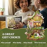 Miniaturowy domek do samodzielnego wykonania, miniaturowy domek wróżki z diodami LED, drewniane puzzle 3D, prezent dla dorosłych, nastolatków, Rowen's Treehouse (SQ-80)