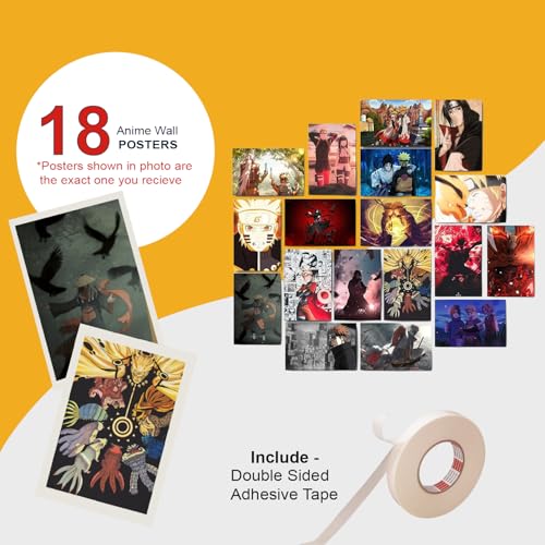 Image of ATEVON Naruto Anime Wall Collage Kit - Set of 18 Multicolor 6x4 Inch Posters Featuring Naruto Uzumaki, Sasuke Uchiha, and Sakura Haruno - Aesthetic Wall Decor for Bedroom, Dorm, and Anime Fans