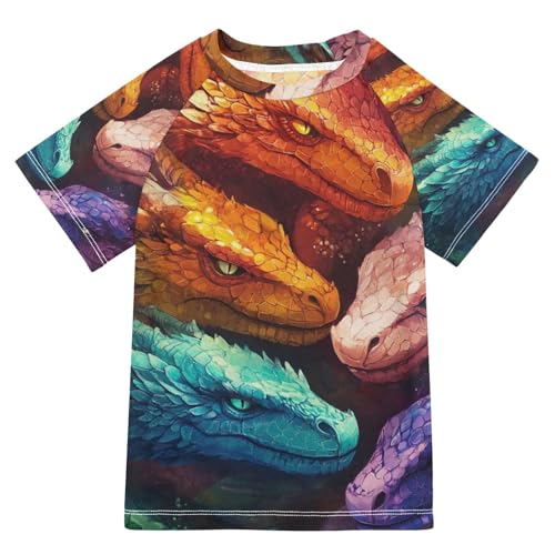 Kids Swimsuit Colorful Dragon Monster Cartoon Sunscreen T-Shirts Swimwear Sets UPF 50+