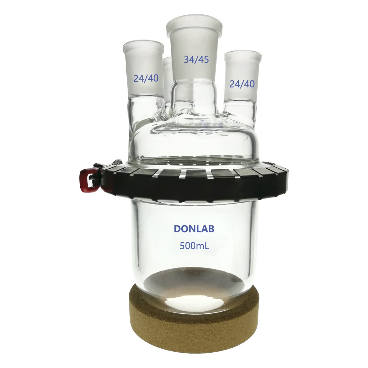 REA-0072 1000ml/1L Cylindrical Round Bottom Reaction Kettle Flask with Covers,4-Neck Standard Taper Joints 29/42 Center - 29/42 Side Neck