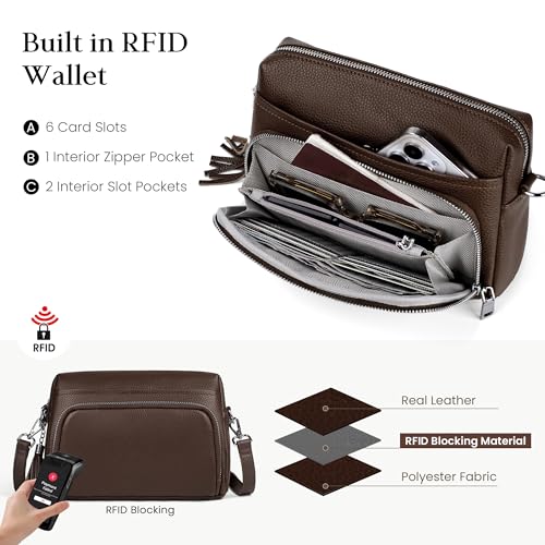 Image of befen Genuine Leather Crossbody Bags for Women Leather Wallet Travel Purse