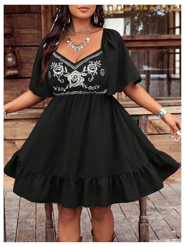 Image of Verdusa Women's Plus Size Western Boho Floral Dress Cowgirl Country Concert Vacation Outfits Flowy Summer Dresses