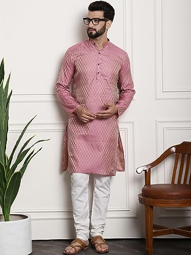 Image of SOJANYA(Since 1958 Men's Silk Blend Paisley Design Kurta & Off-White Churidar Pyjama Set