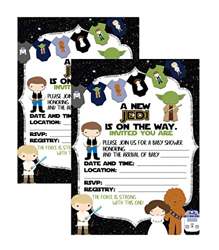 Silly Goose Gifts Epic Baby Shower From A Galaxy Far Far Away Themed Character Invitations Party Supply (Set of 12) Includes Envelopes Invite Cards