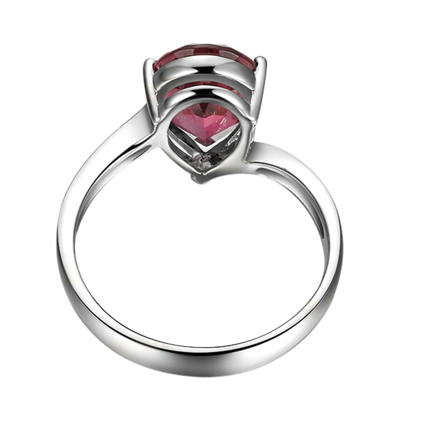 AmDxD Alliance en or blanc véritable 18 carats, bague solitaire rouge tourmaline et diamant en forme de larme rouge