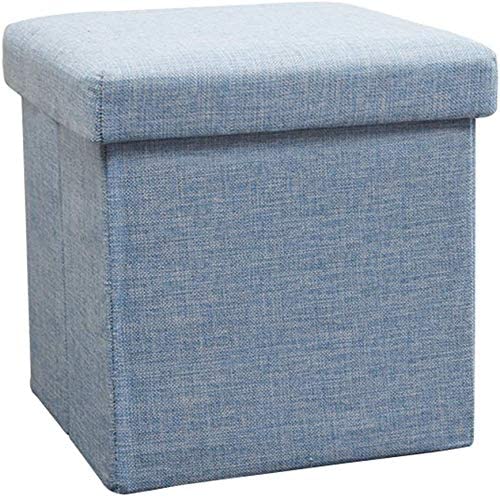 Pouf bleu 30x30x30cm et coffre de rangement pliant pour salon