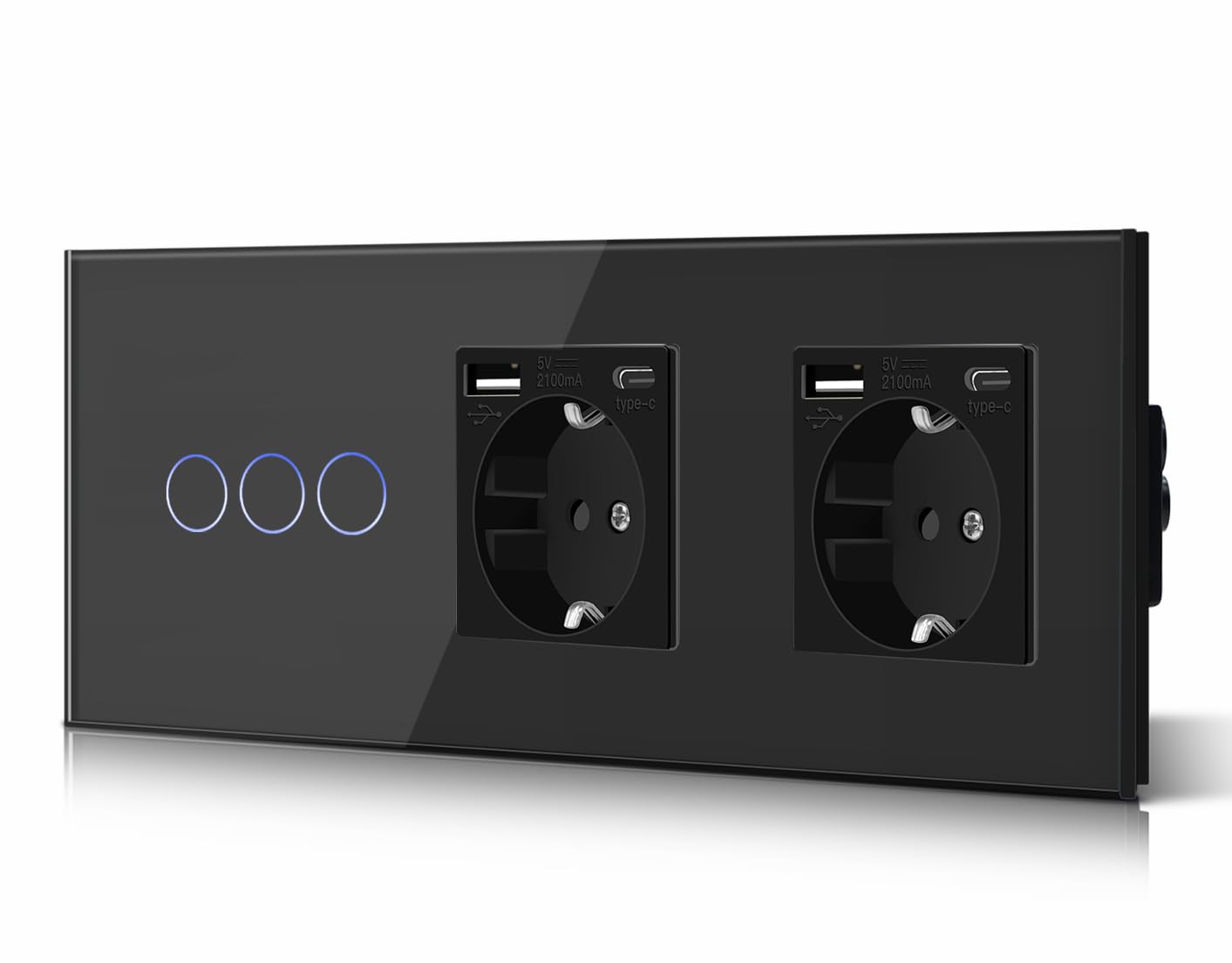 BSEED Interruptor táctil y enchufe pared,Toma de corriente con USB C,Panel de Vidrio con pulsador LED,Sin Función Wifi,1 Gang 1 Vía+1 Enchufe USB/Tipo C,157mm Negro — view 28