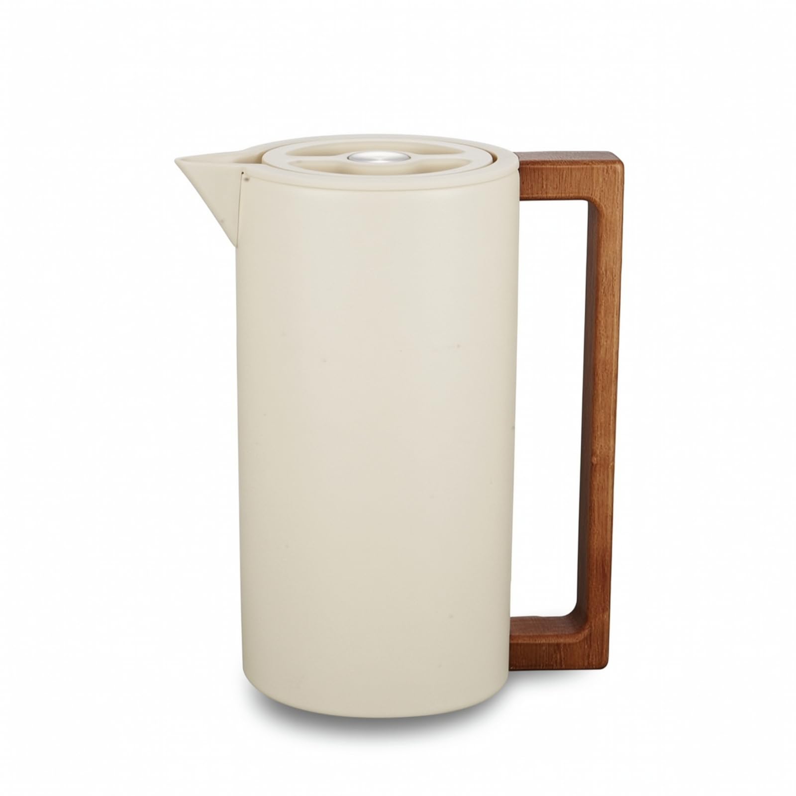 TISHITA Termo de Acero Inoxidable Jarra Térmica Vacío Aislante Botella Tetera con Vertedor sin Derrames Asa de Madera Diseño Minimalista y Mantenimiento, Array, Blanco Arroz