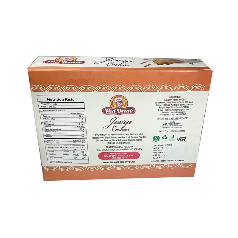 Image of MidBreak Healthy Jeera Biscuits - 25% Less Fat, Premium Handmade Cumin Cookies | Light & Crunchy Tea-Time Snack | 300g x 4 - Pack of 4