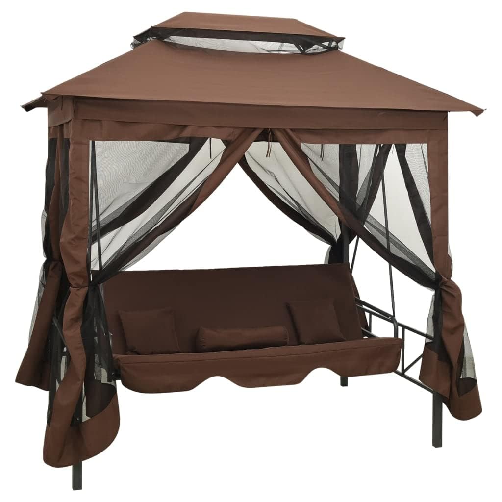 Banco Columpio Exterior Dosel Acero 220x160x240 cm Antracita Balancín (Café)