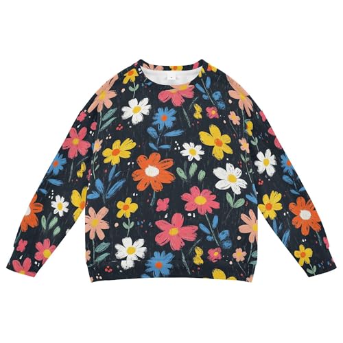 JUNZAN Colorful Flowers Little Girls Pullover Hoodie Long Sleeve Hoodies for Girls Camping 4T